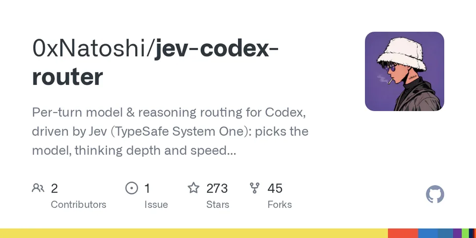 GitHub card for Jev Codex Router