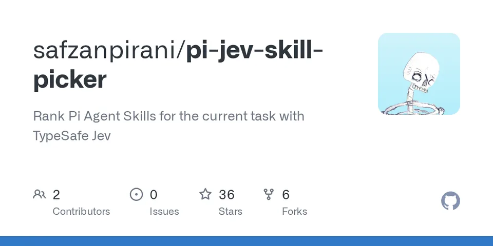 GitHub card for pi-jev-skill-picker