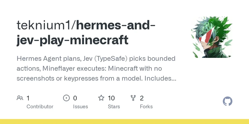 GitHub card for hermes-and-jev-play-minecraft